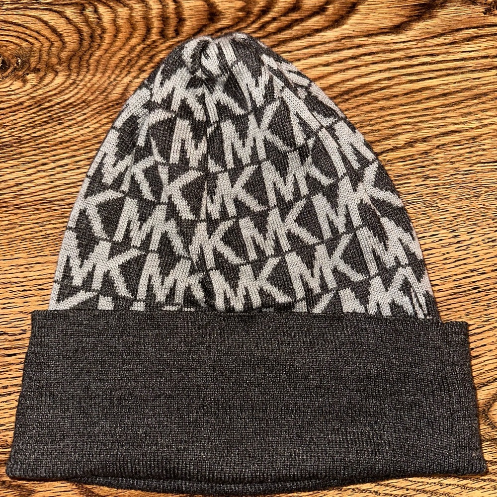 Michael Kors Monogram Knit Hat in Gray and Black